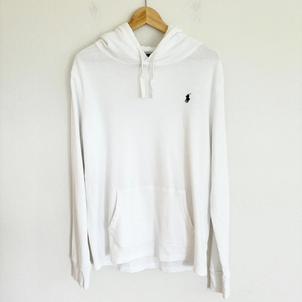 Polo Ralph Lauren Waffle Knit Hoodie Mens L White Thermal Long Sleeve Shirt